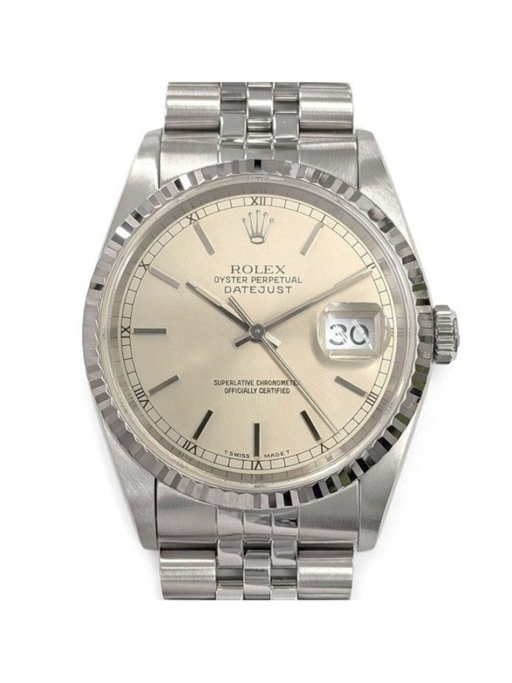 Rolex Watch Datejust Sunray Silver Dial 18k White Gold SS Automatic